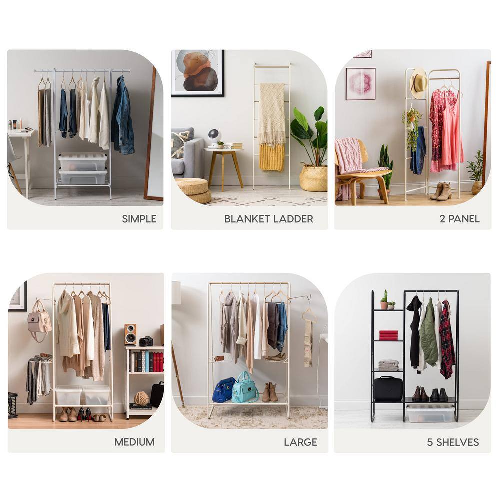 None White Metal Garment Clothes Rack 25 in. W x 59 in. H