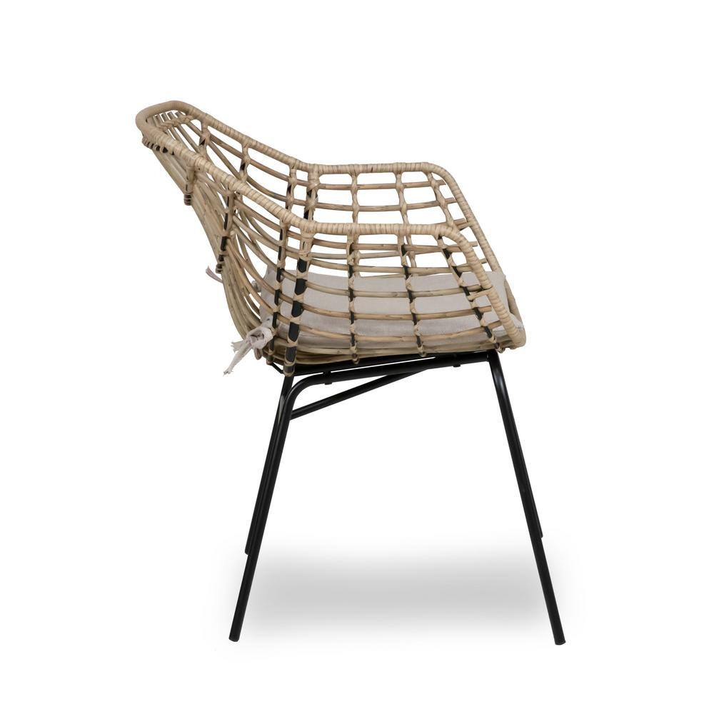 None Arno Natural Brown 3-Piece Metal Square Outdoor Bistro Set with Gray Cushions and Granite Base