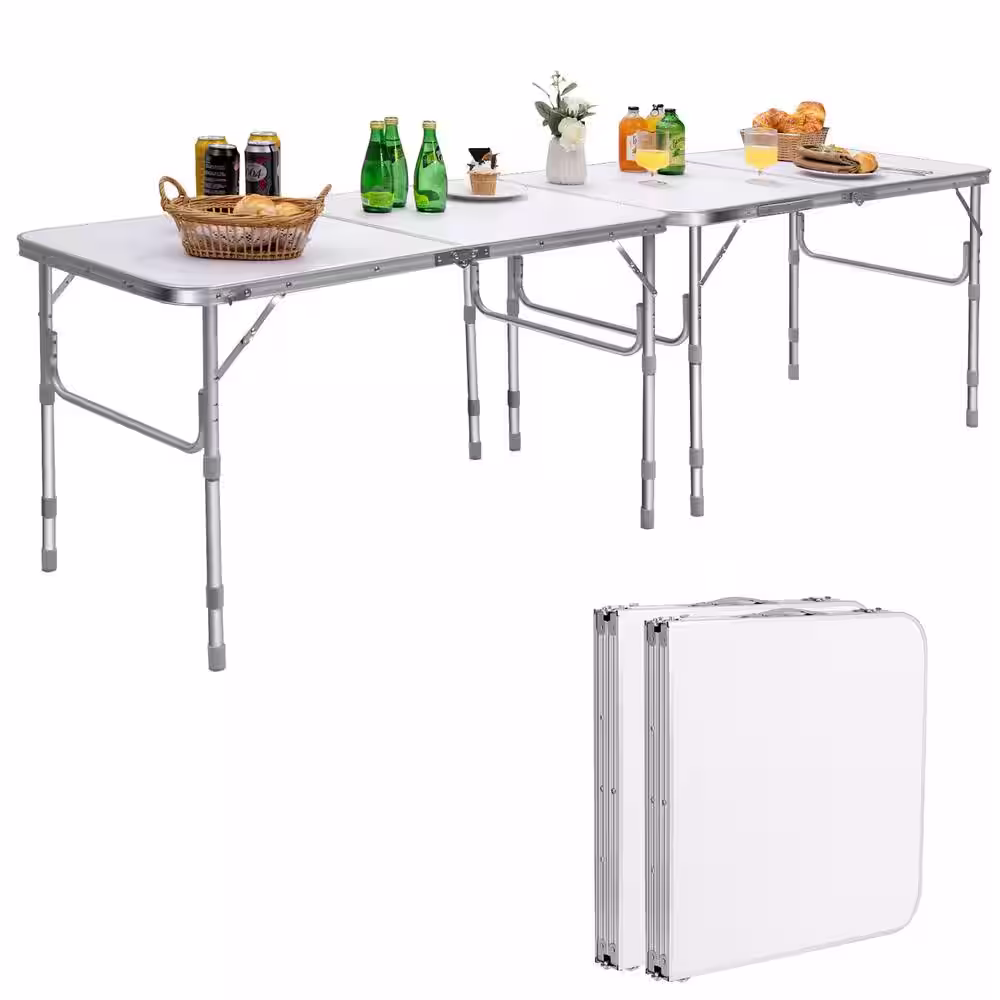 Costway 2-Piece Folding Tables Height Adjustable Aluminum Picnic Table with Carrying Handle