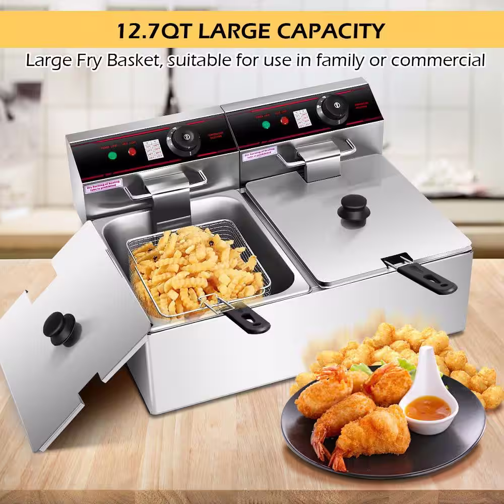 Costway 3400-Watt Electric Countertop Deep Fryer Dual Tank Commercial Restaurant Steel