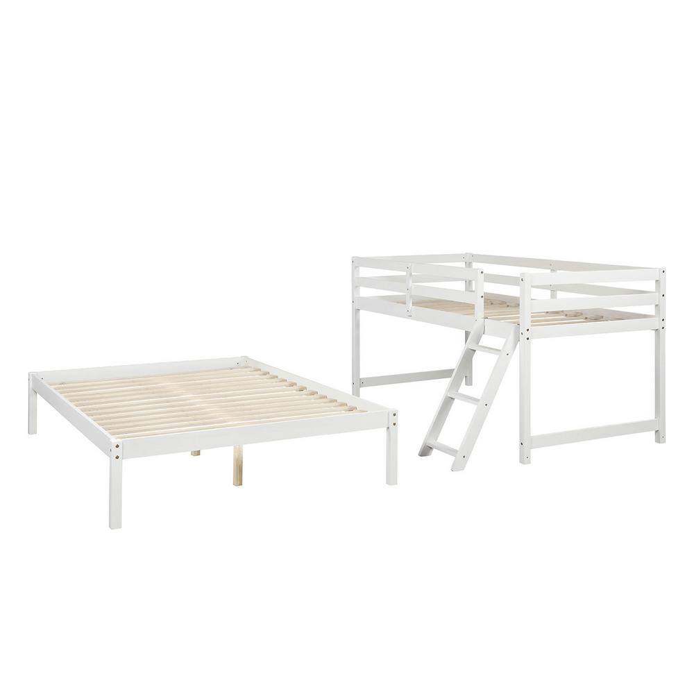 Harper & Bright Designs White Twin Over Full Bunk Bed Daybed with Ladder