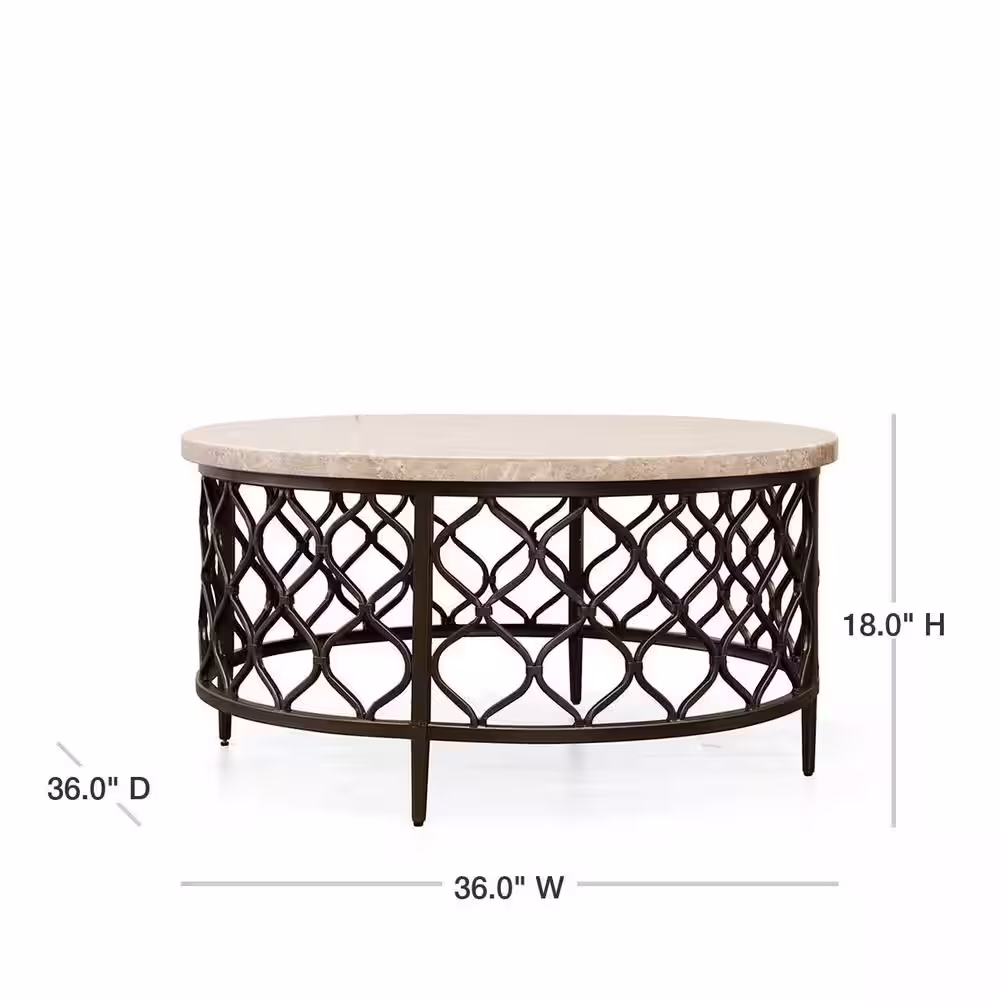 Steve Silver Roland 36 in. Cream/Black Medium Round Stone Coffee Table