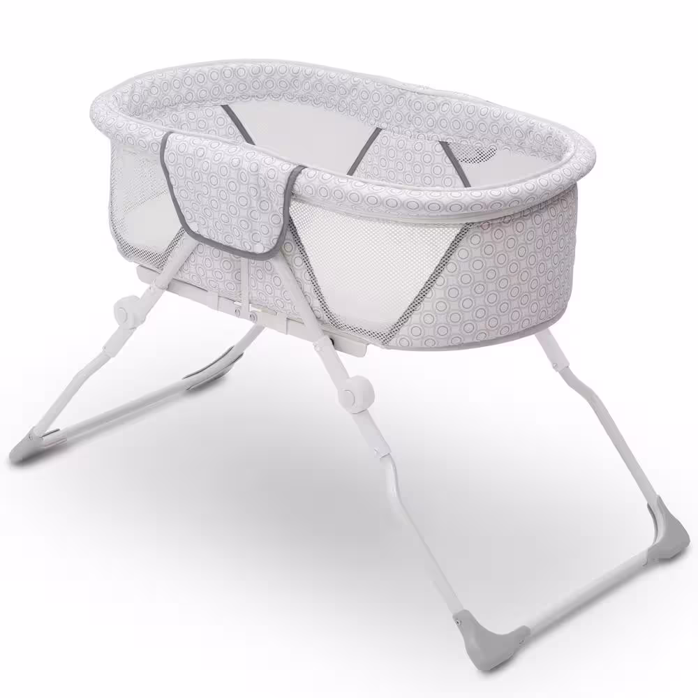 Delta Children EZ Fold Inner Circle (White, Grey) Ultra Compact Travel Bassinet