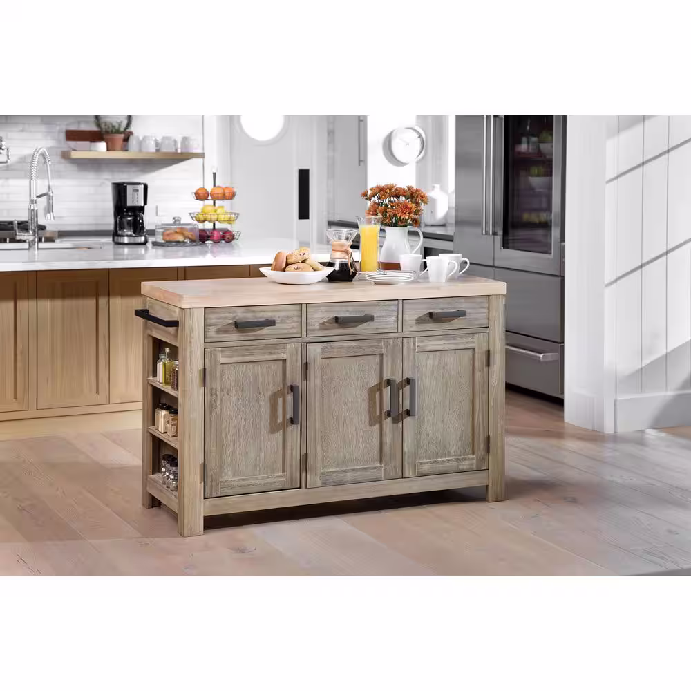 OSP Home Furnishings Cocina Kitchen Island Grey Wash with Wood Top and Frame