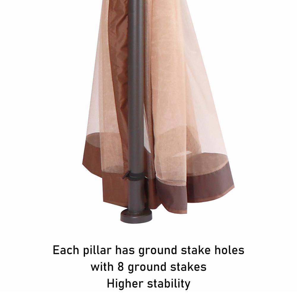 None 9 ft. x 9 ft. Khaki Soft Top Steel Outdoor Patio Gazebo with Netting and Shelves