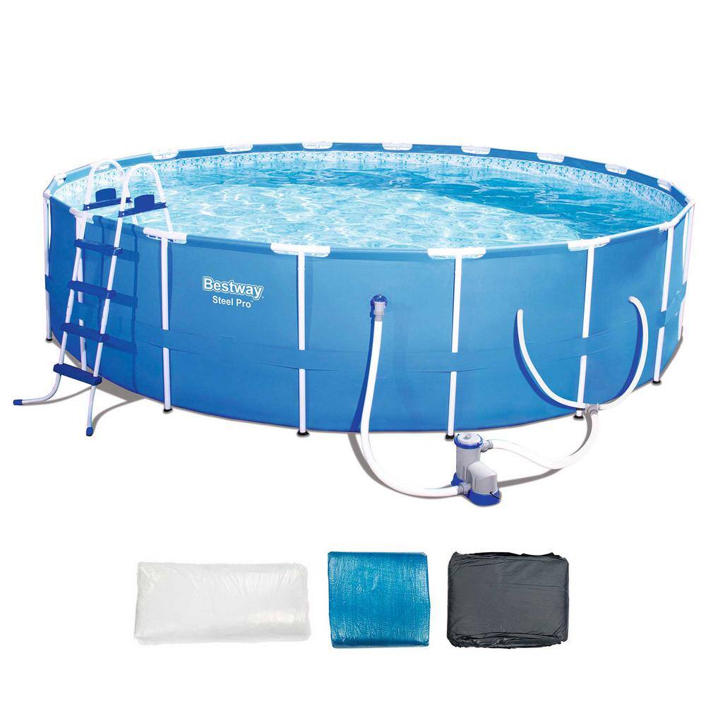 Bestway 18 ft. Round 48 in. D Steel Pro Hard Sided Frame Above Ground Pool Set with Skimmer