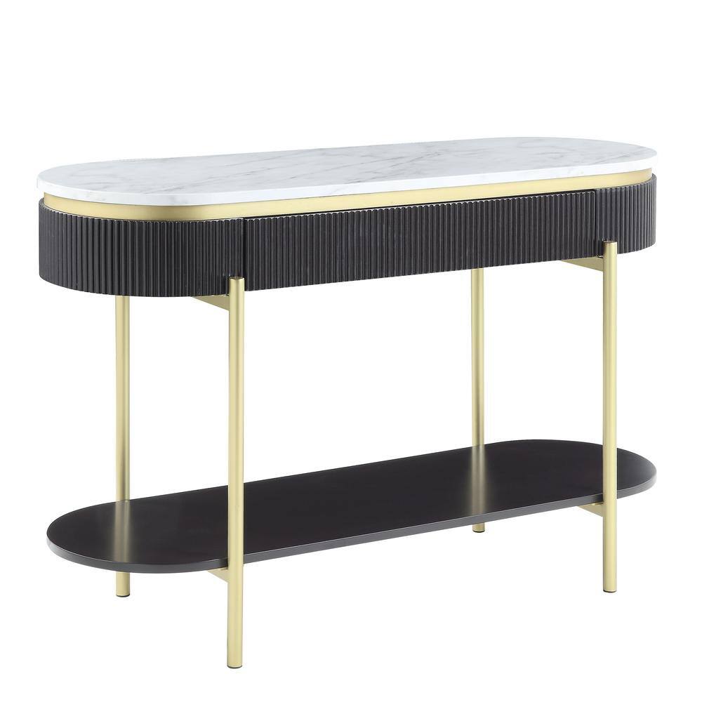 Furniture of America Kivelle 47.75 in. Dark Walnut and White Oval Wood Console Table with Drawer