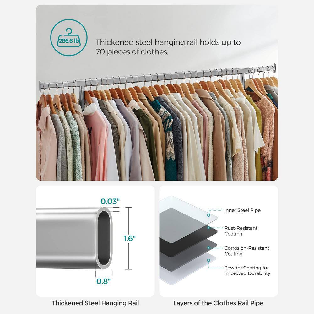 None Black Steel Extendable Garment Clothes Rack with Wheels 43 in. W x 63 in. H