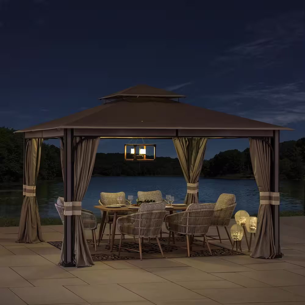 Sunjoy SummerCove Roberts 11 ft. x 13 ft. 2-Tier Light Gray Gazebo