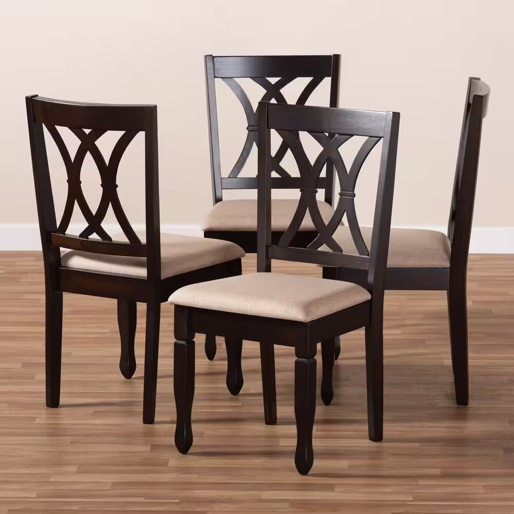 Baxton Studio Reneau Sand Brown and Espresso Fabric Dining Chair (Set of 4)