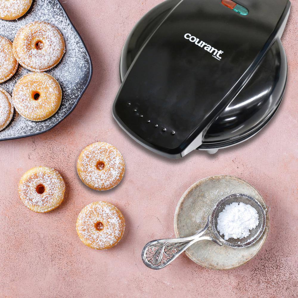 Courant Mini Donut Maker Machine Dessert Specialty Appliance Kid-Friendly with Non-stick Surface Makes 7 Doughnuts Black