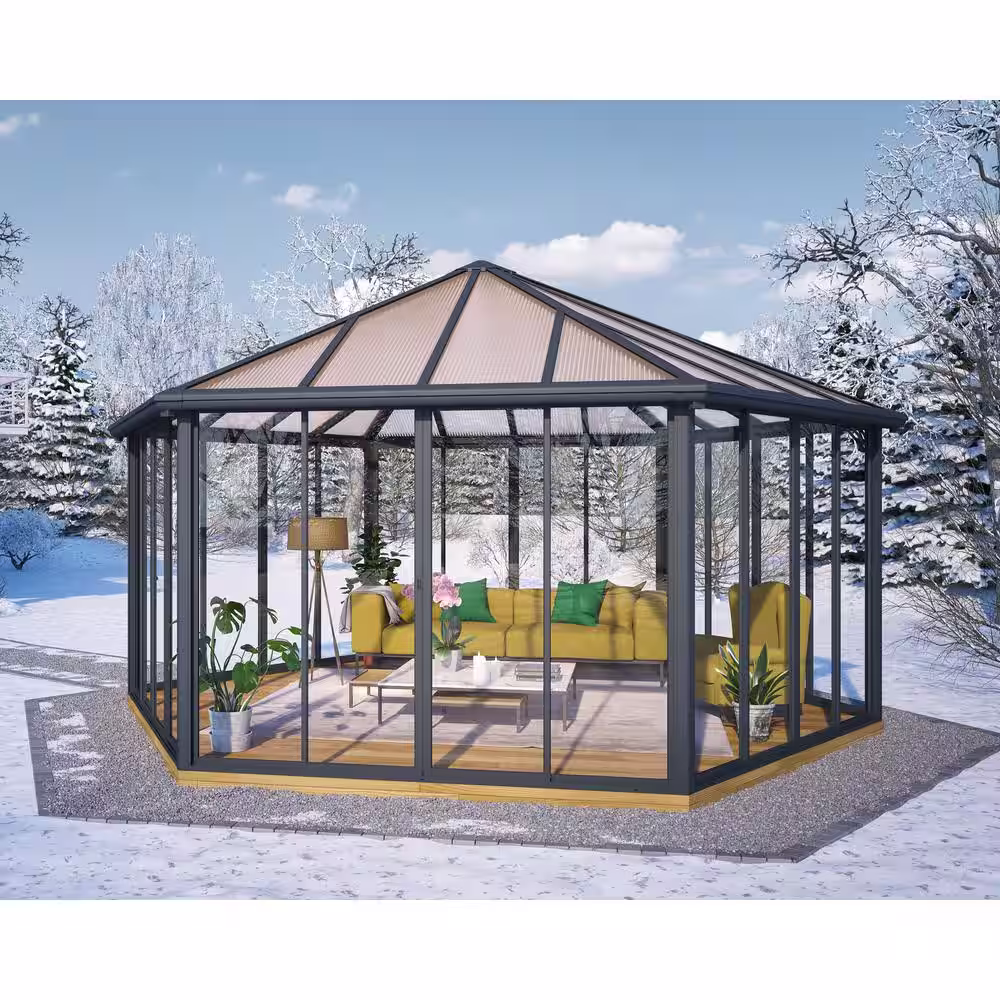 CANOPIA by PALRAM Garda 17 ft. x 20 ft. Gray/Bronze Closed Outdoor Gazebo / Hot Tub Enclosure and Solarium