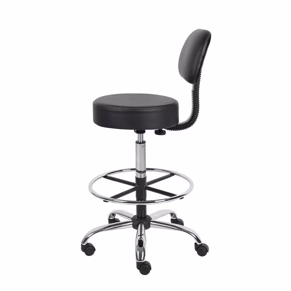 BOSS Office Products Black Vinyl Task Counter Stool with Back Rest and Seat Height Adjustment