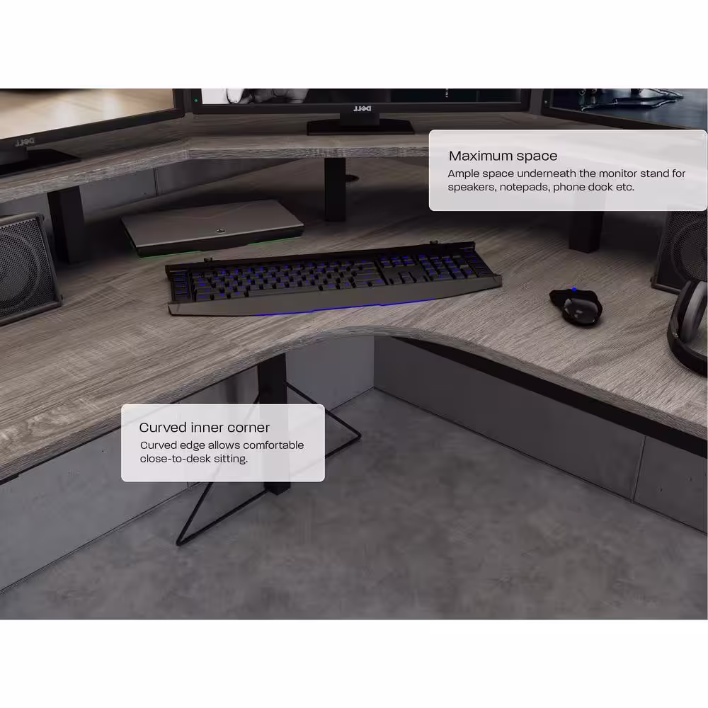 Jamesdar 78 in. L-Shaped Gray/Black Computer Gaming Desk with Shelf