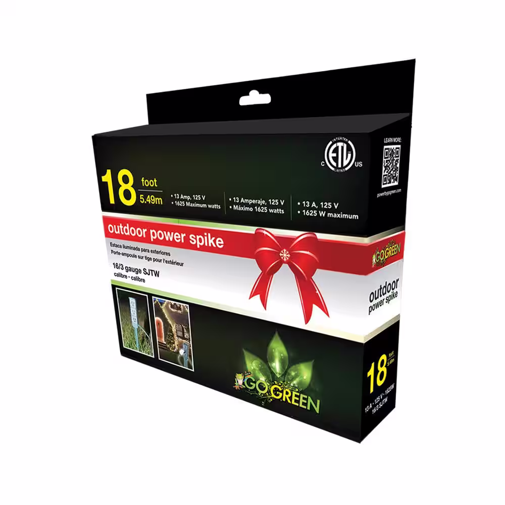 GoGreen Power 18 ft. 18/2 3-Outlet Outdoor Power Stake, Green
