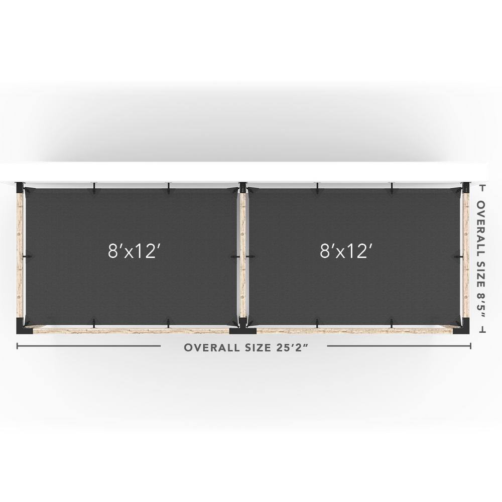 TOJA GRID 8 ft. L x 24 ft. W Double Wall Mount Pergola Kit with 2 Denim Shade Sails, 4x4 Wood
