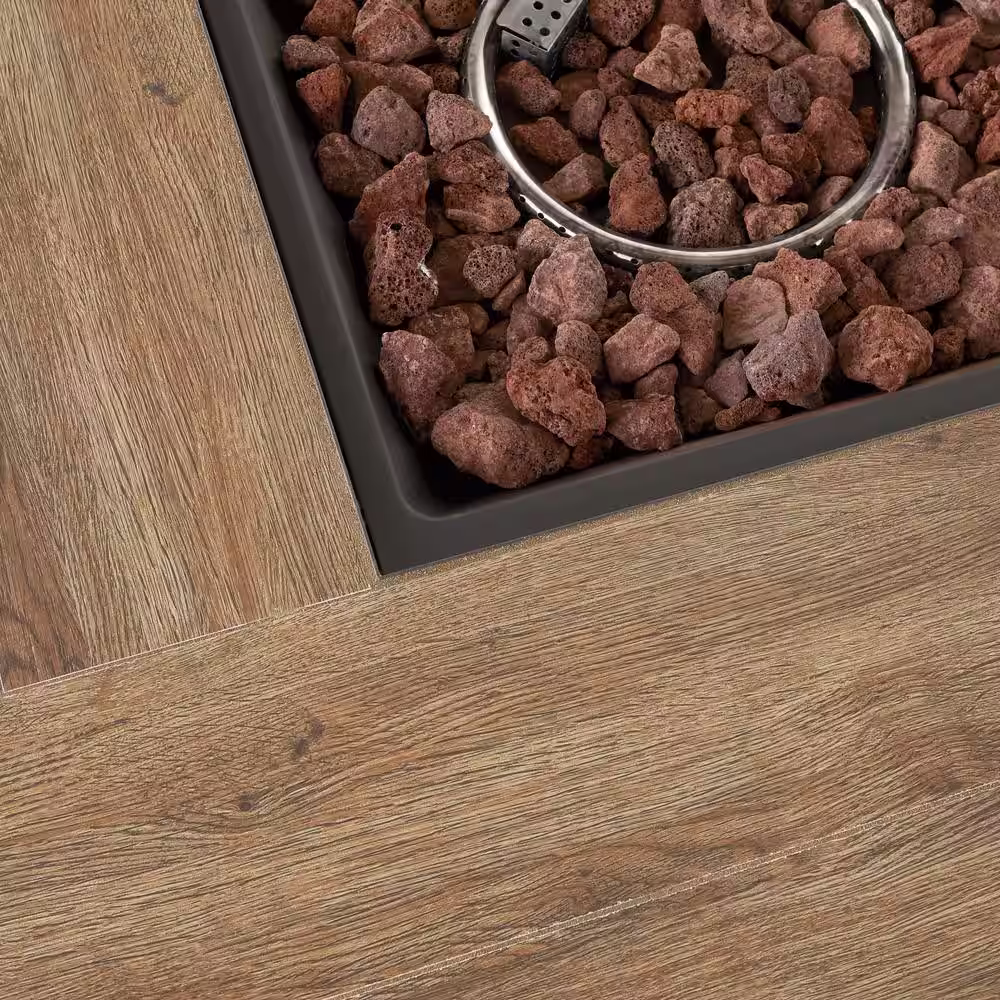 Hampton Bay Summerfield 44 in. x 24.5 in. Square Steel Gas Fire Pit with Wood-Look Tile Top