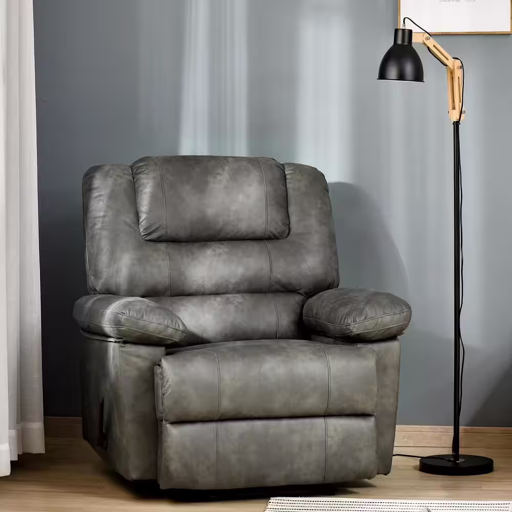 HOMCOM Grey, Manual Recliner Chair Reclining Sofa with Wide Seat, Hidden Storage Armrests, 2-Cup Holders and Overstuffed