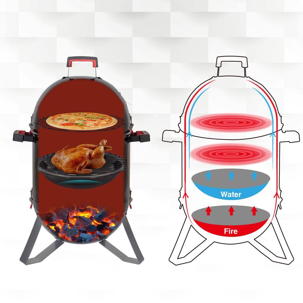 None 18 in. Charcoal Smoker in Black with Thermometer and Meat Probe