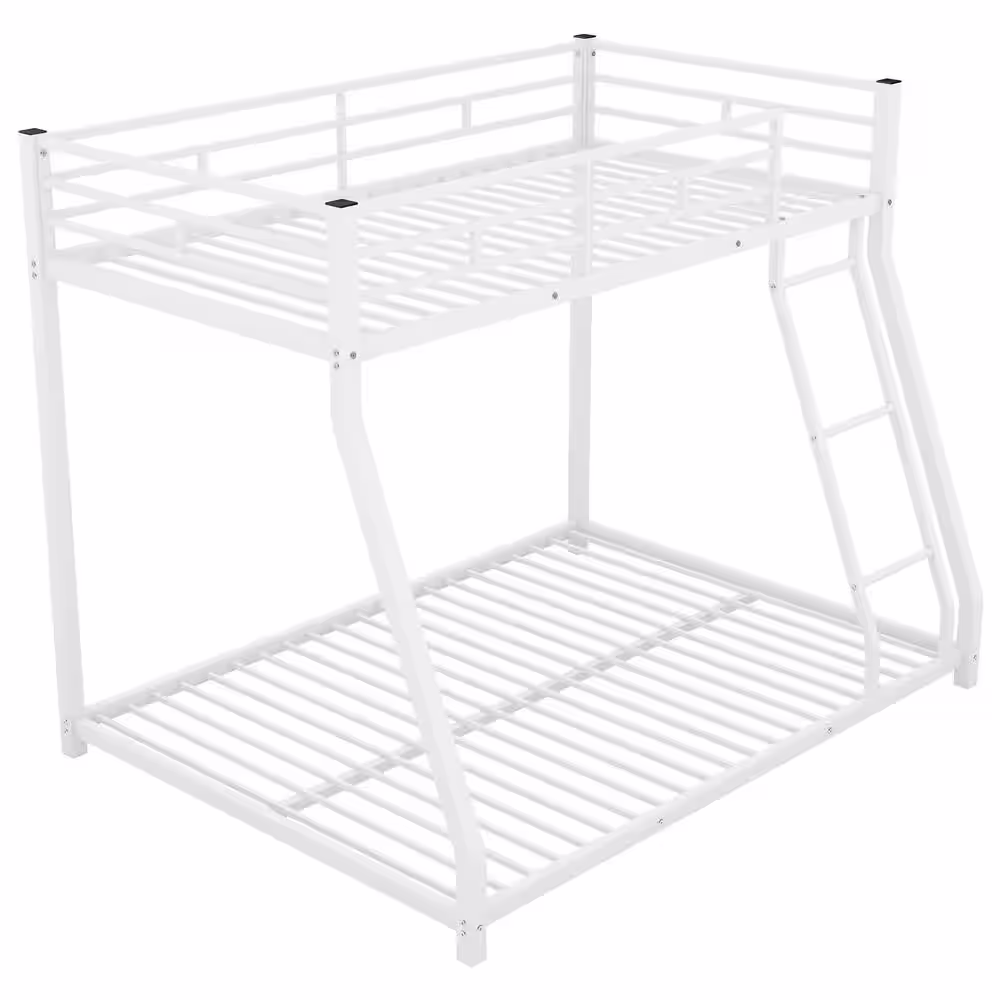 Harper & Bright Designs White Twin Over Full Metal Floor Bunk Bed