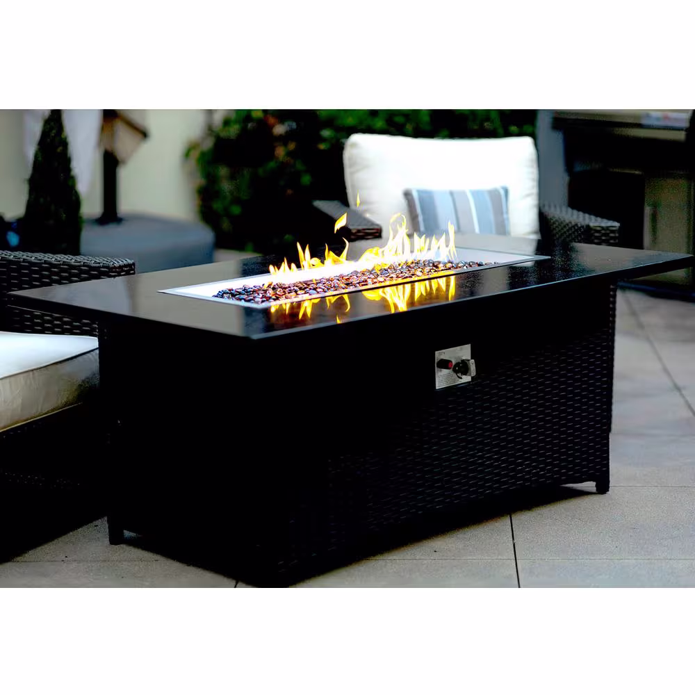 DIRECT WICKER Maxwell 58 in. x 36 in. x 24 in. Rectangle Stainless Steel Propane Fire Pit Table with Cover