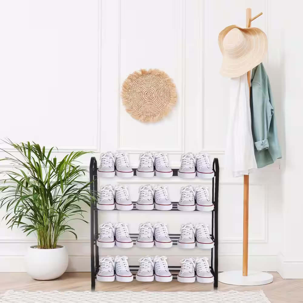 None 24.5 in. H 12-Pair Black Shoe Rack