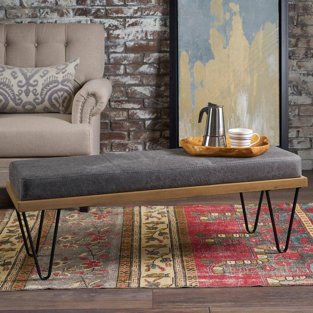 None Elisha Slate Upholstered Bench