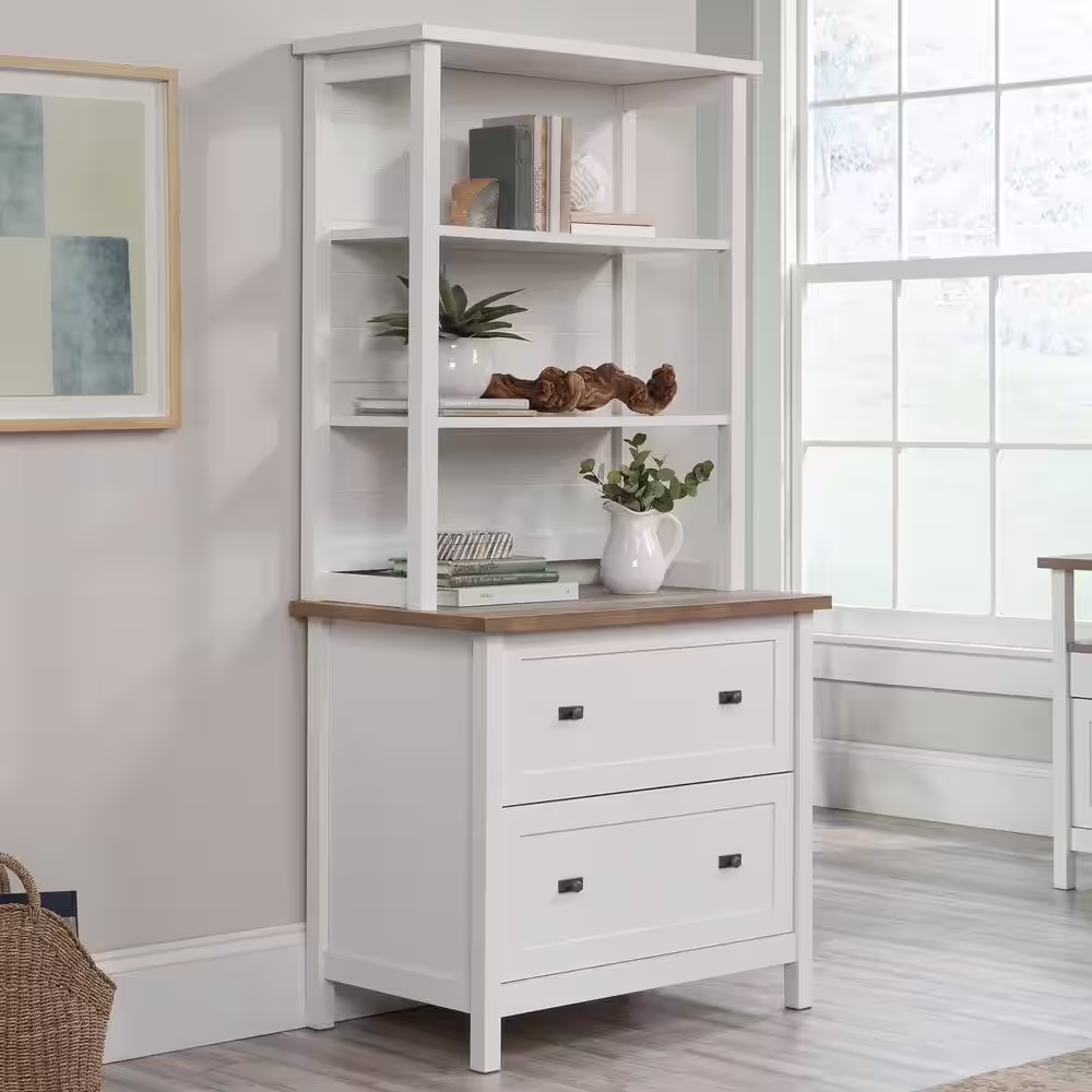 SAUDER Cottage Road 33.583 in. White Library Desk Hutch with 2-Shelves
