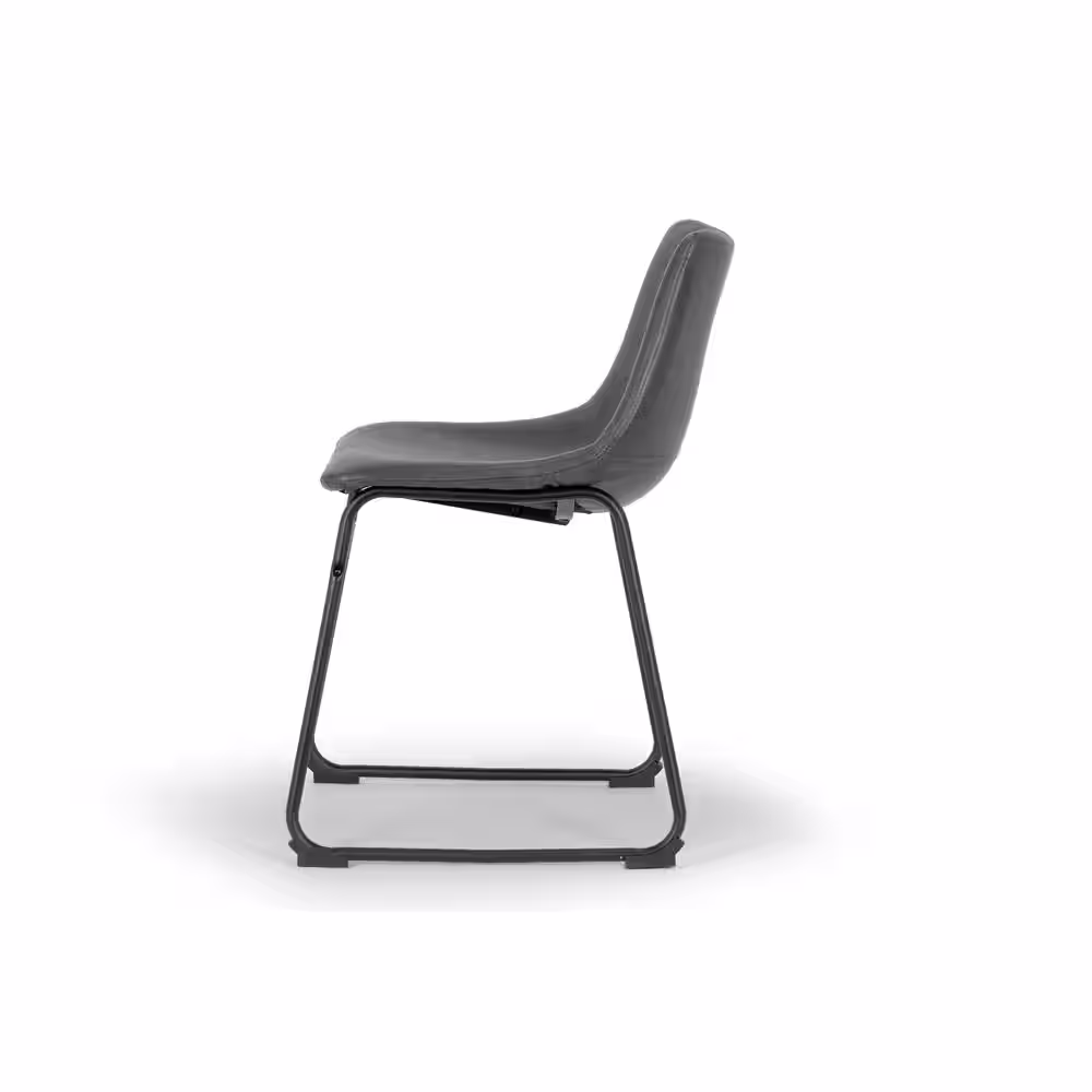 Glamour Home Set of 2 Adan Iron Frame Side Chair Vintage Grey Faux Leather Dining Chair