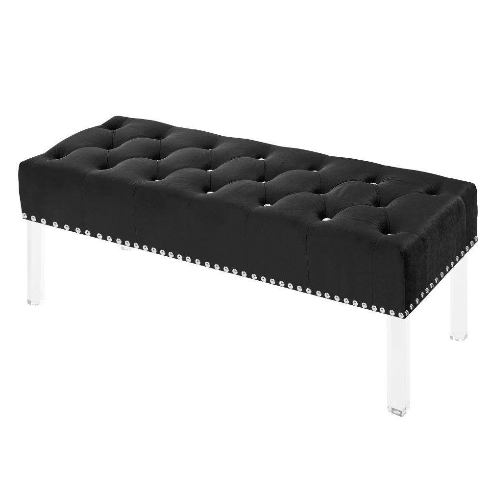 Benjara Black Velvet Upholstered Buttoned Bench 18.75 in. L x 49 in. W x 19 in. H