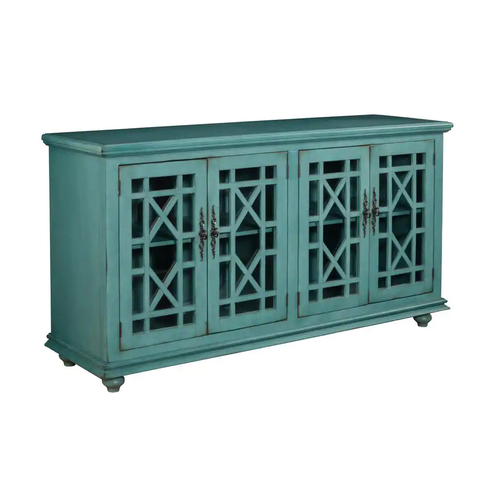 Martin Svensson Home Elegant Teal Glass TV Stand Fits TVs Up to 65 in. with Cable Management