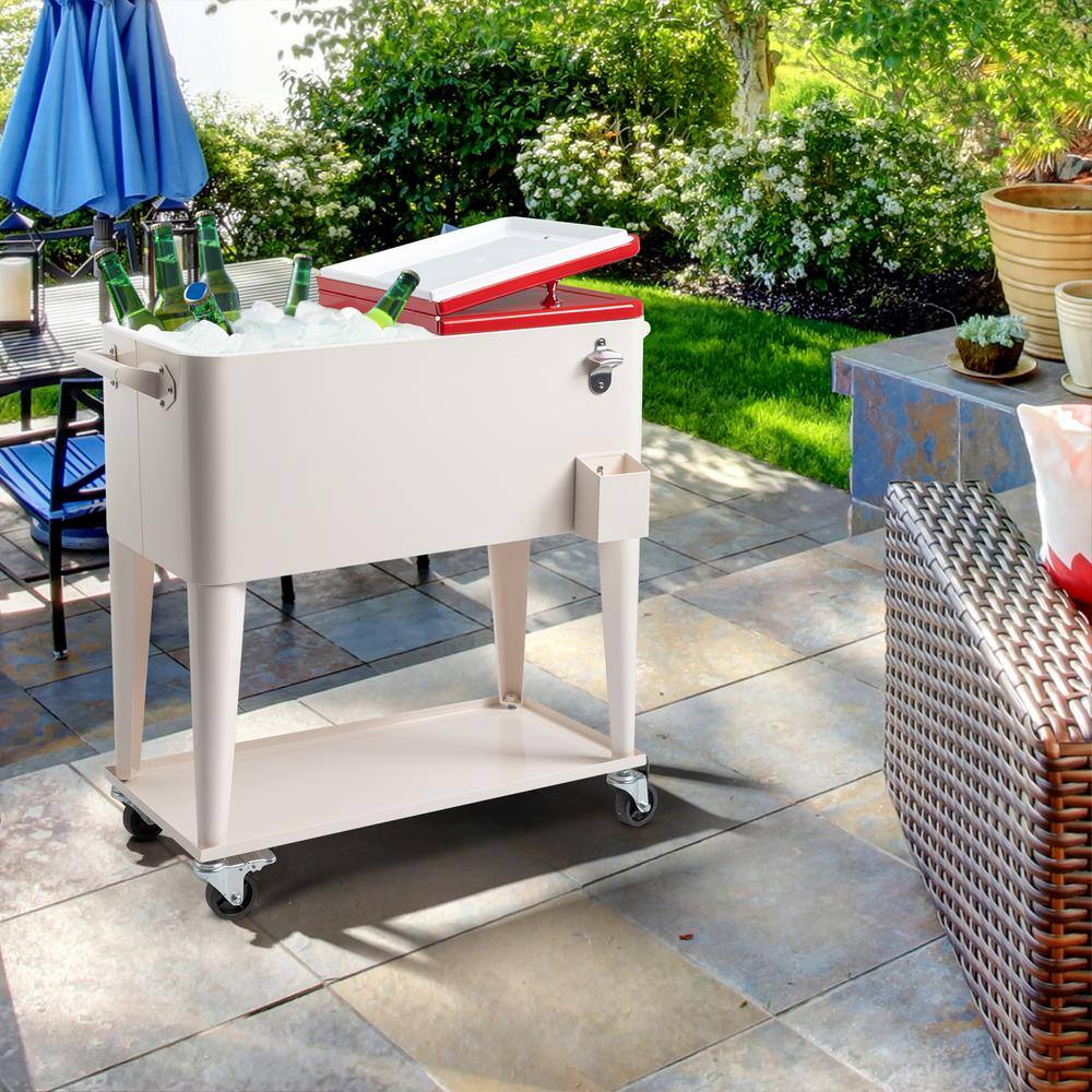 Karl home 80 qt. Food & Beverage Hard-Side Patio Cooler Milky White Box and Red Lid