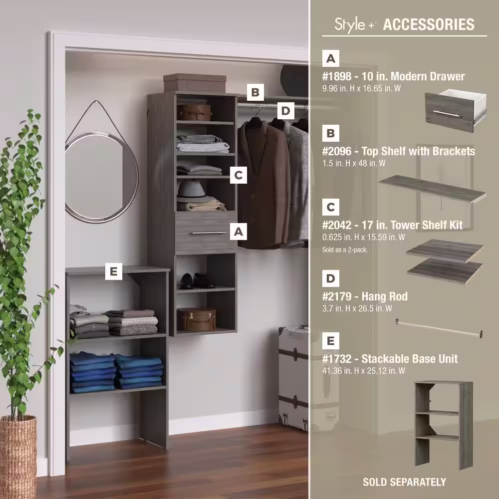 ClosetMaid Style+ 17 in. W Coastal Teak Hanging Wood Closet Tower