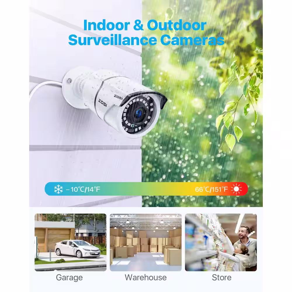 ZOSI 16-Channel 4K POE Security Cameras System with 4TB Hard Drive and 8 Wired 5MP Outdoor IP Cameras, 120 ft. Night Vision