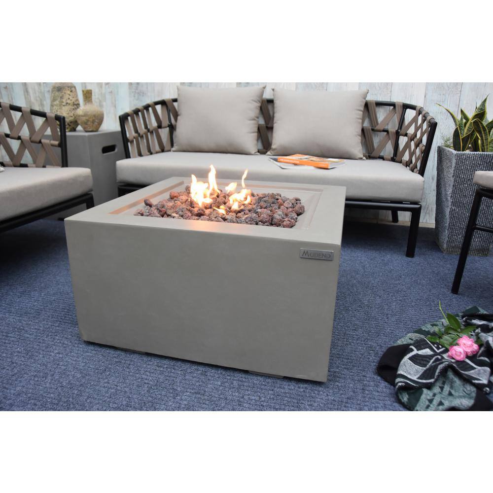 Modeno 27 in. x 14 in. Square Concrete Fire Pit in Gray Ridgefield Natural Gas fire Pit