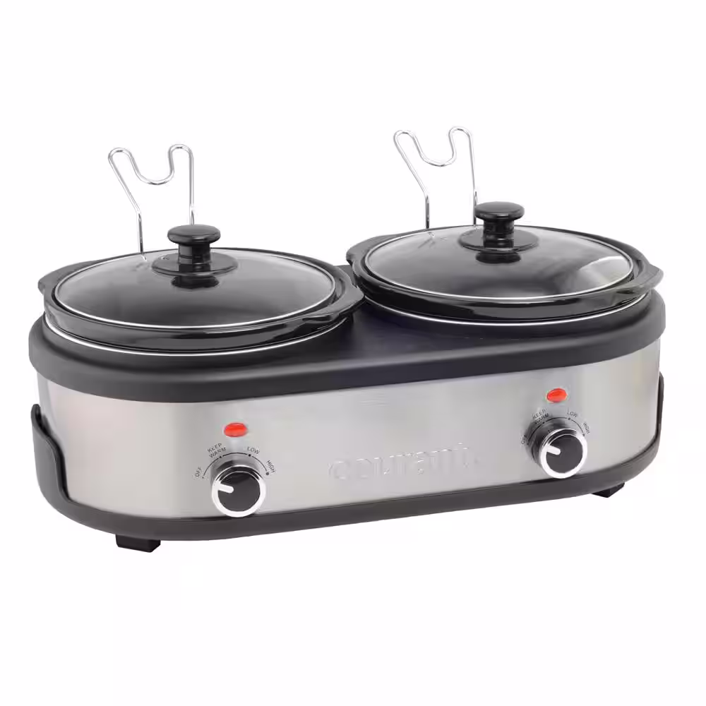 Courant 5 qt. (2.5 qt.) Each Double Slow Cooker - Stainless Steel