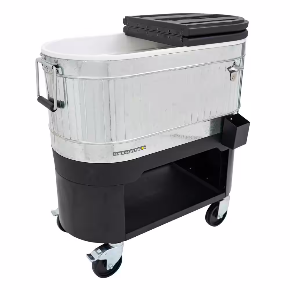 PERMASTEEL 120 qt. Rolling Patio Cooler in Galvanized Steel
