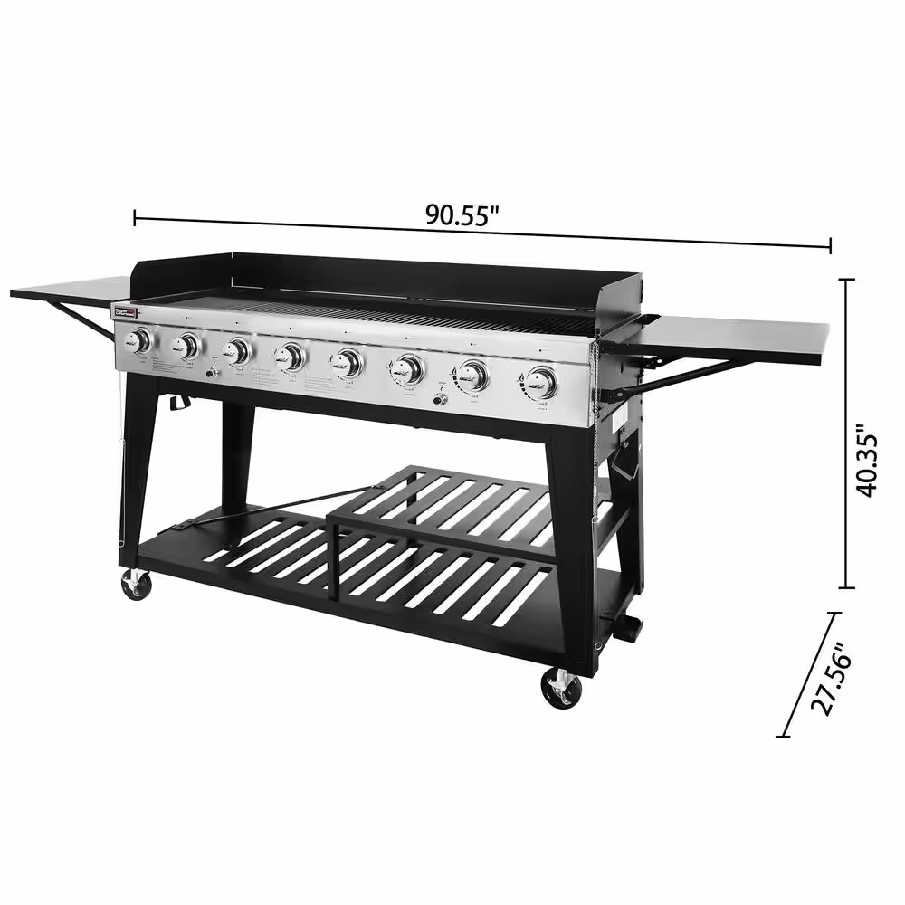 Royal Gourmet 8-Burner Event Propane Gas Grill with 2 Folding Side Tables