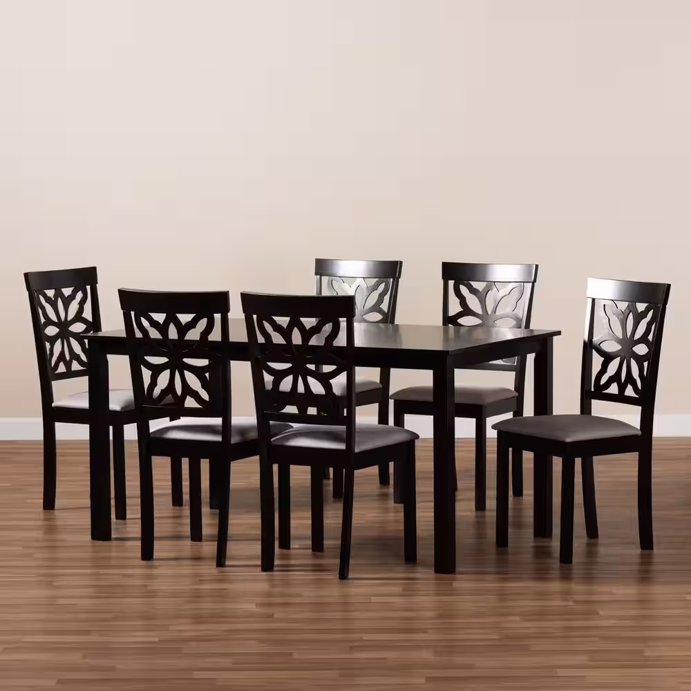 Baxton Studio Dallas 7-Piece Grey and Dark Brown Dining Set