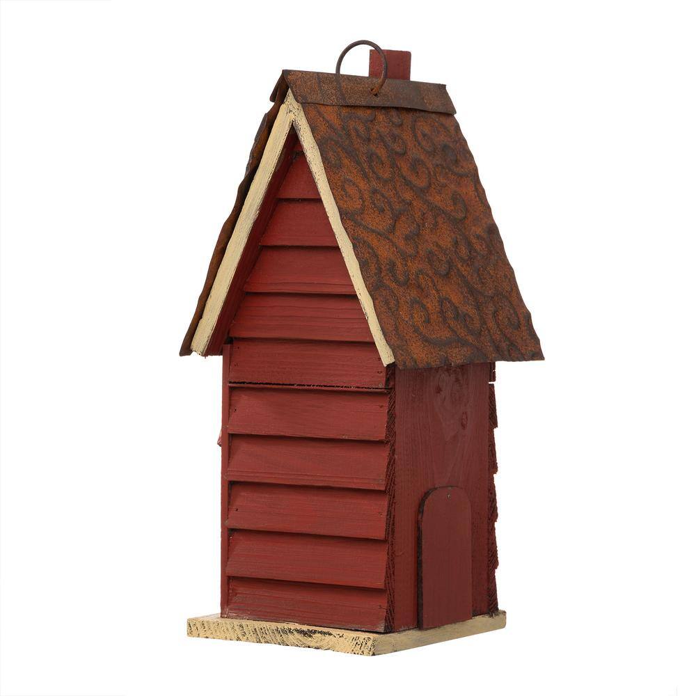 Glitzhome 12 in. H Wood Red Cottaage Solid Distressed Birdhouse