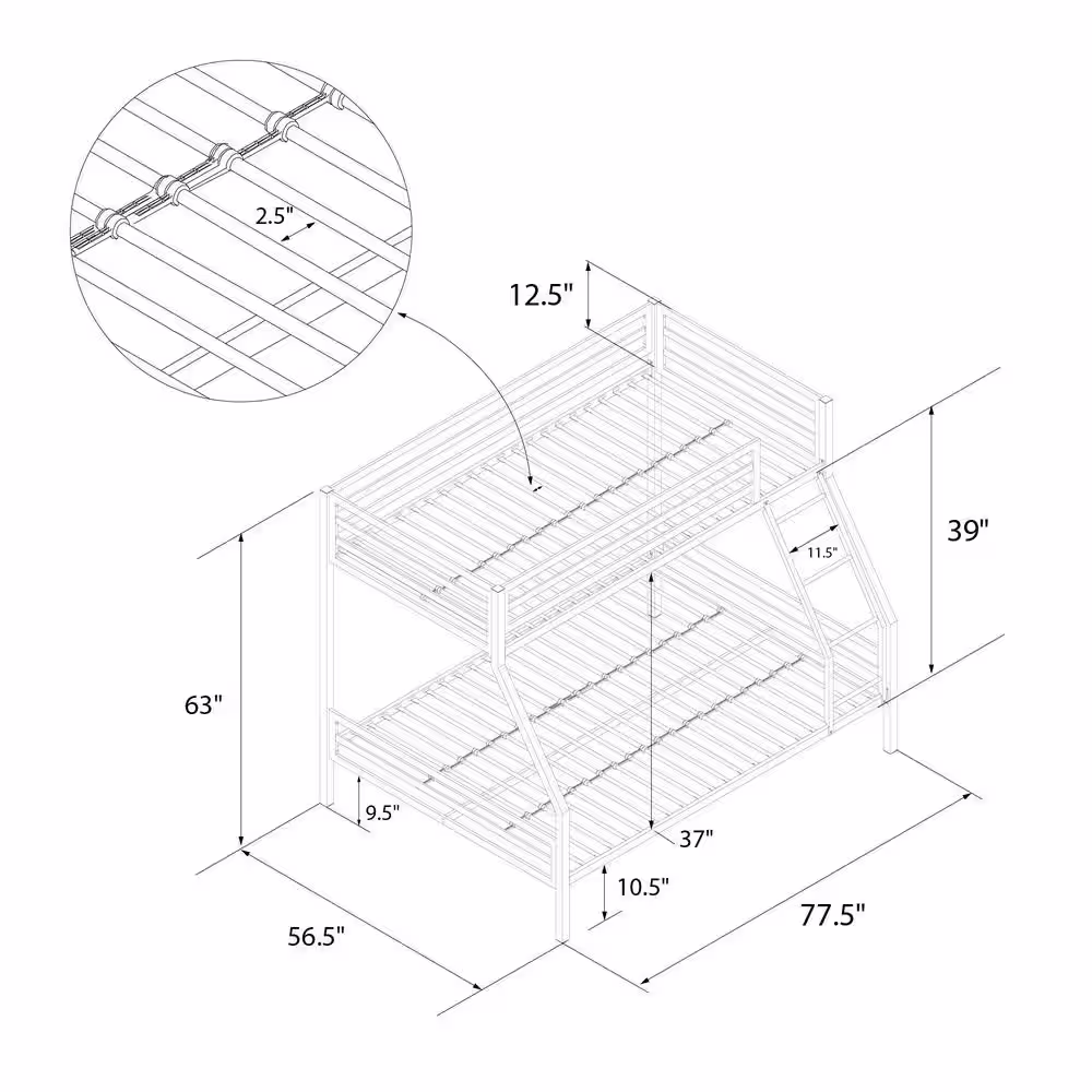 Novogratz Maxwell Twin-Over-Full Metal Gray Bunk Bed with Ladder and Guardrails