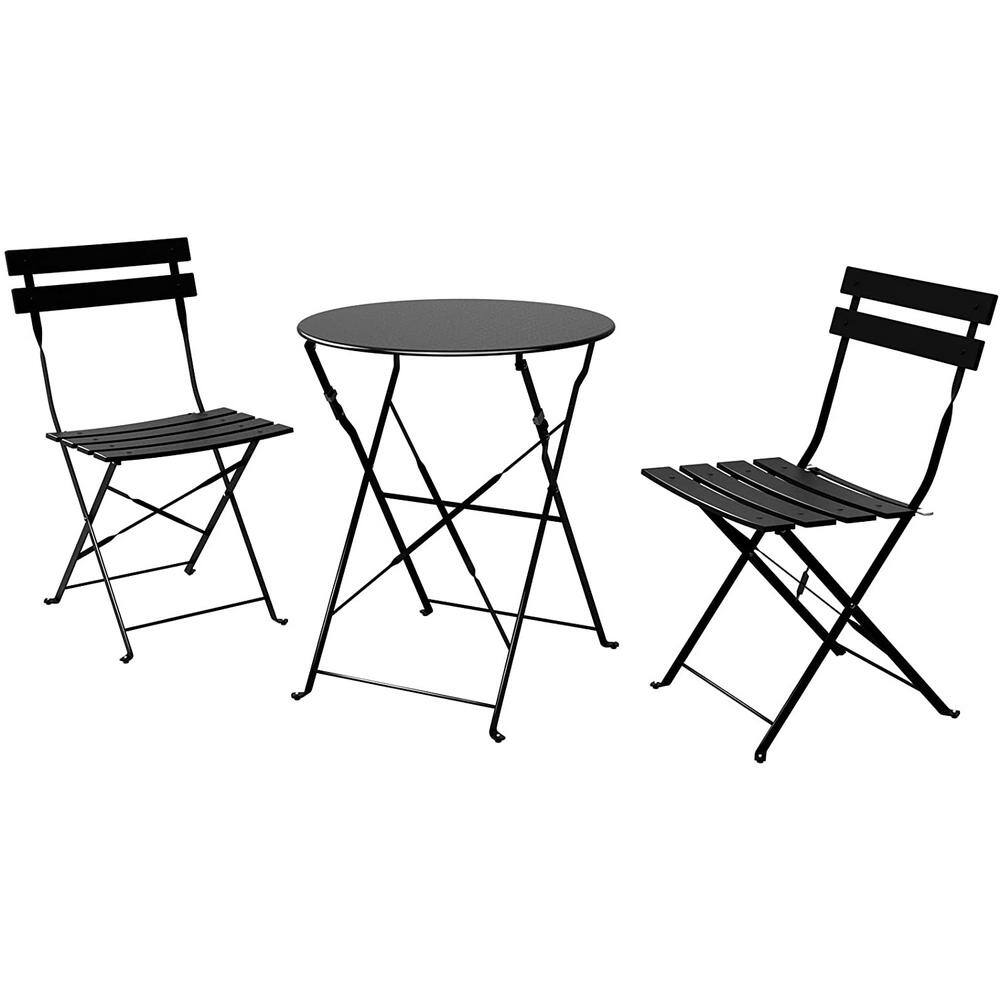 None 3-Piece Metal Steel Outdoor Patio Bistro Set Folding Patio Furniture Sets in Black