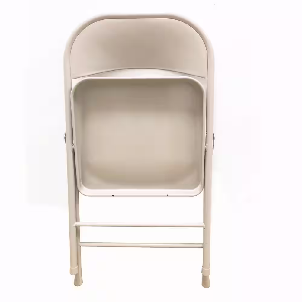 None Beige Metal Stackable Folding Chair