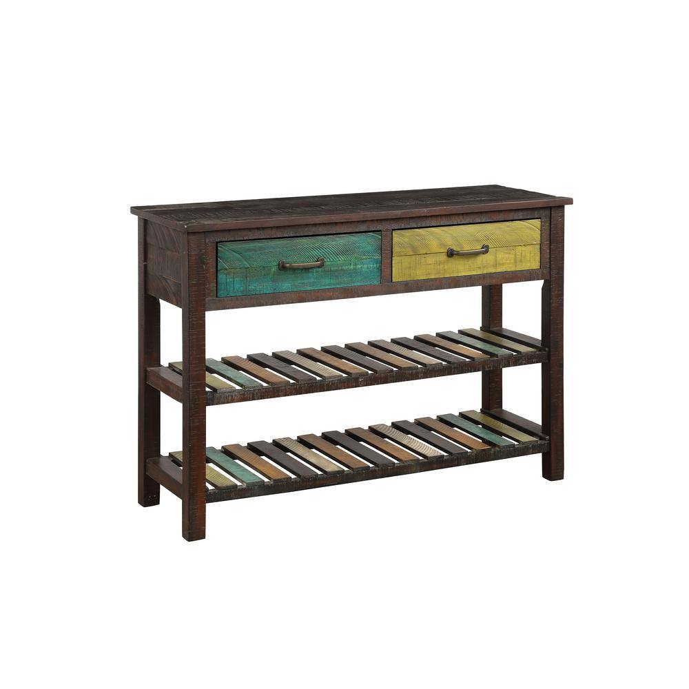 Harper & Bright Designs 45 in. Brown Standard Rectangle Wood Console Table with Drawers and 2-Shelves