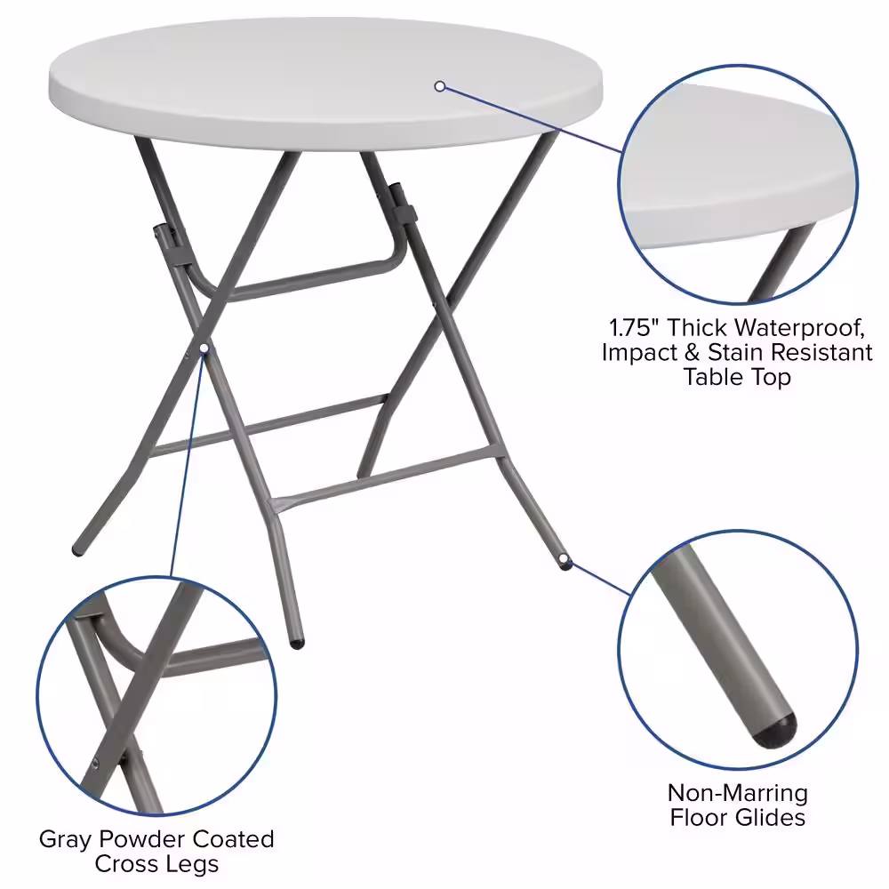 None 31.5 in. Granite White Plastic Tabletop Metal Frame Folding Table