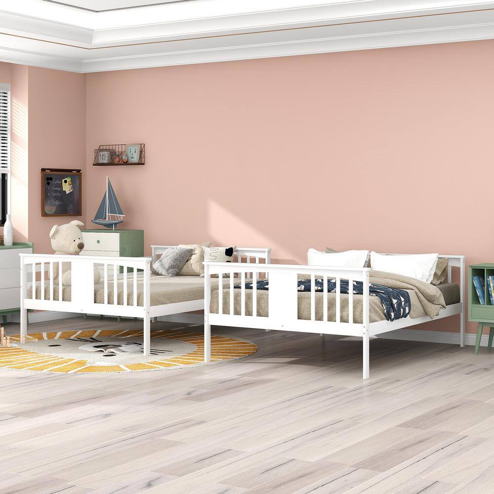 Harper & Bright Designs White Full Wooden Bunk Bed with Ladder