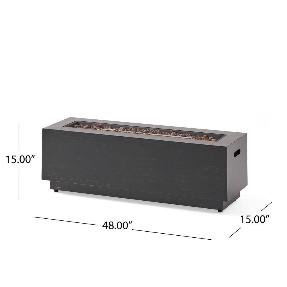 Noble House Reign Brushed Brown Rectangular Metal Fire Pit (No Tank Holder)