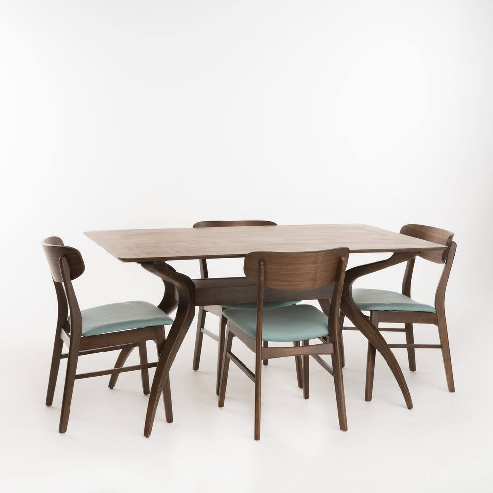 Noble House Lucious 5-Piece Mint and Natural Walnut Dining Set