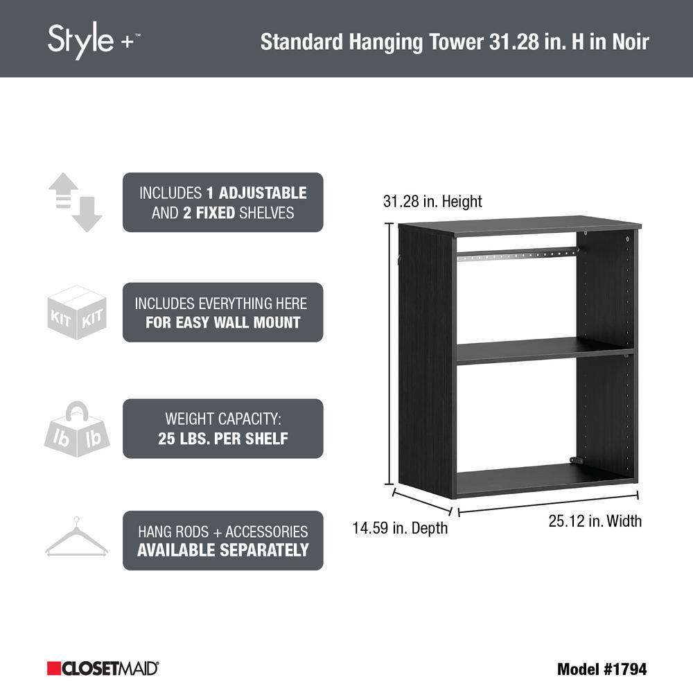 ClosetMaid Style+ 14.59 in. D x 25.12 in. W x 31.28 in. H Noir Wood Closet System Hanging Tower