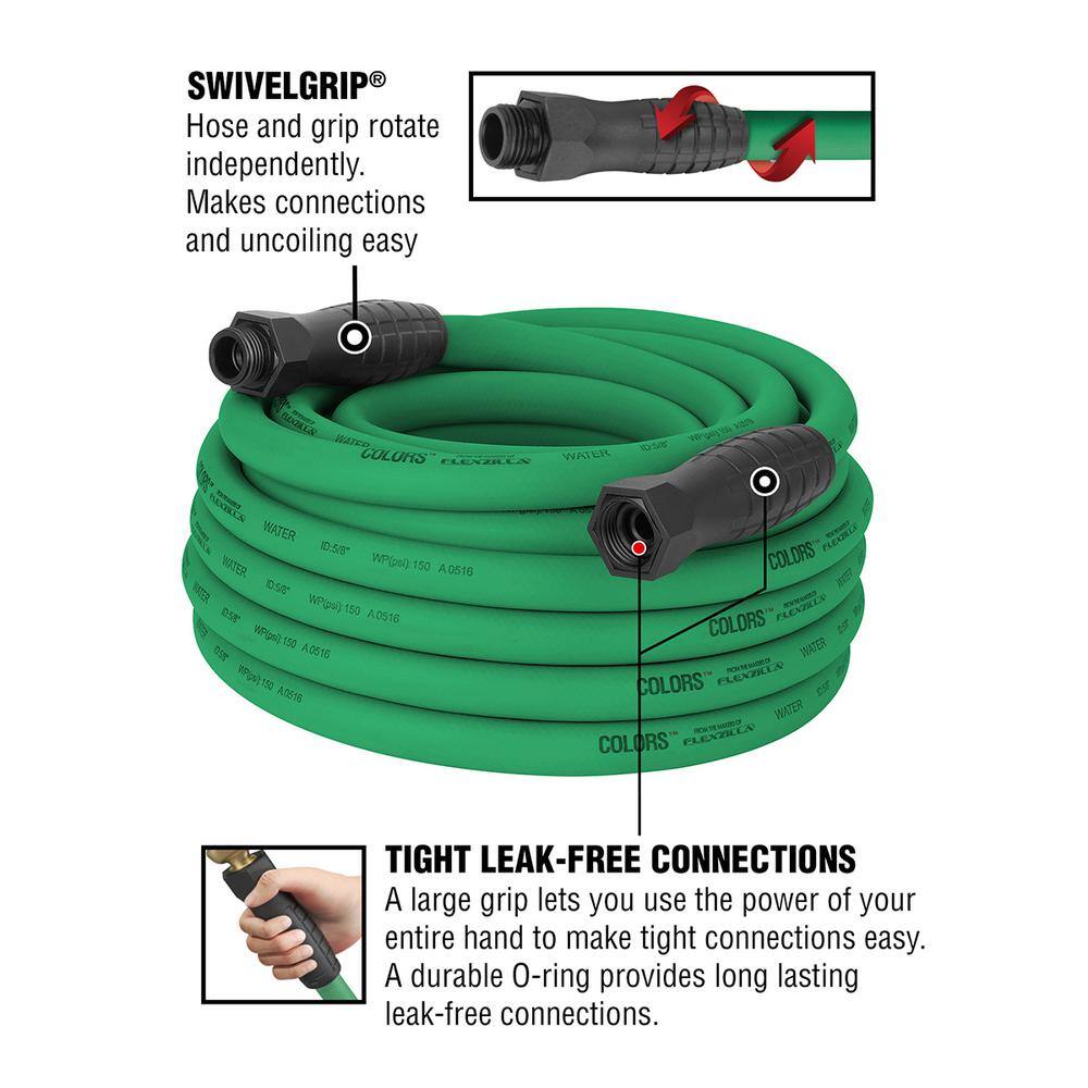 Flexzilla Colors Series 5/8 in. x 50 ft. Garden Hose, 3/4 in. - 11 1/2 GHT Fittings in Forest Green